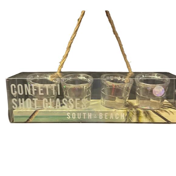 NIB SHOTGLASSES ACRYLIC Set Of 4 Silver SPARKLE Confetti South Beach PARTY GIFT - Picture 4 of 8